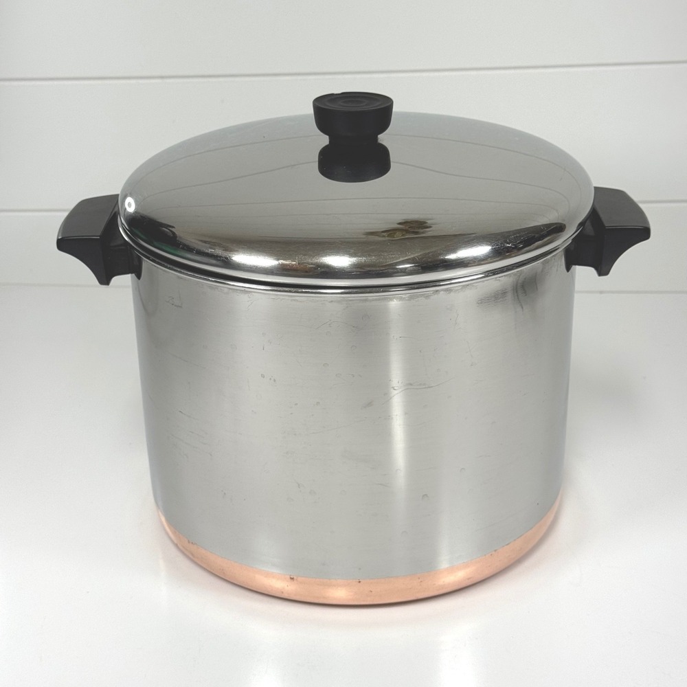 Vintage Revere Ware 10 Qt Stock Pot Copper Bottom Stainless Steel